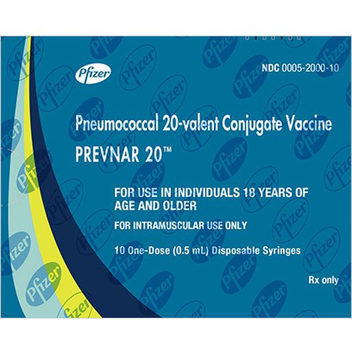 PREVNAR 20 PCV20 pneumococcal 20-valen. vaccine, carton of 10 0.5 mL prefilled syringes, NDC 0005-2000-10