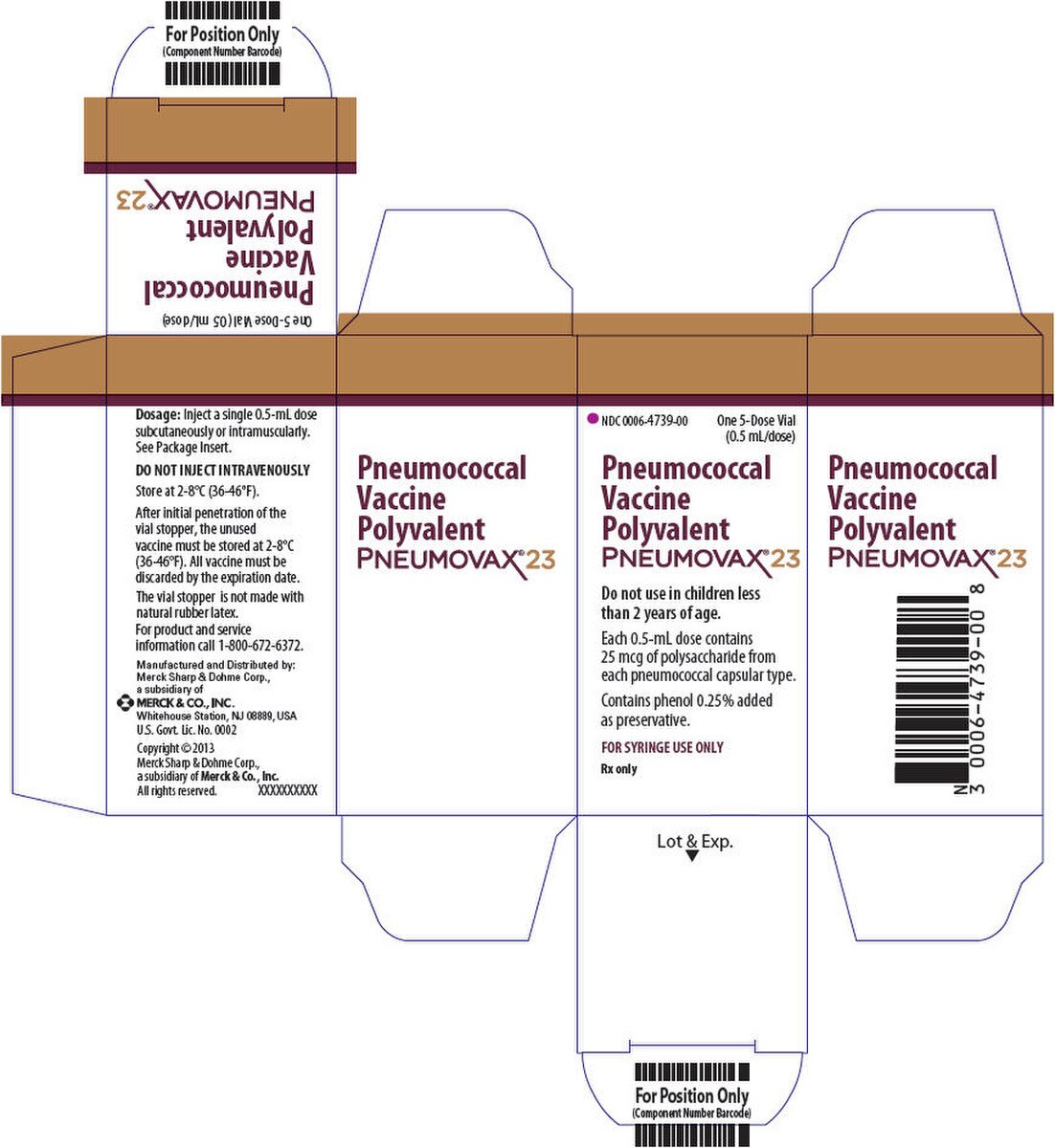 PNEUMOVAX 23 pneumococcal vaccine, 10 single-dose 0.5 mL prefilled syringes, NDC 0006-4837-03