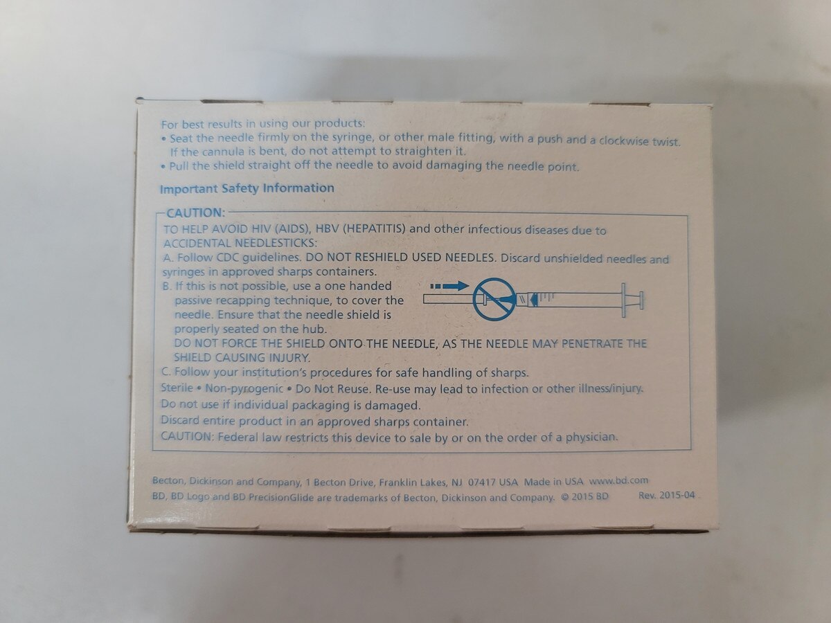 BD General-Use Hypodermic Needles, 25 G x 1 in, 100 Needles/Pack